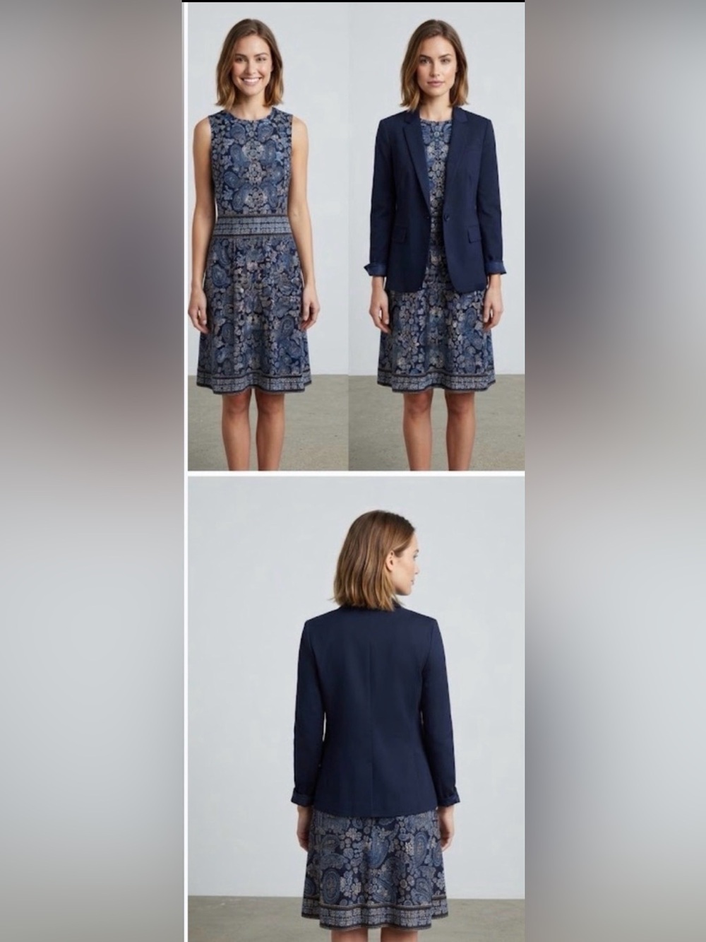 Nautica Navy and White Paisley Sleeveless Sheath Dress